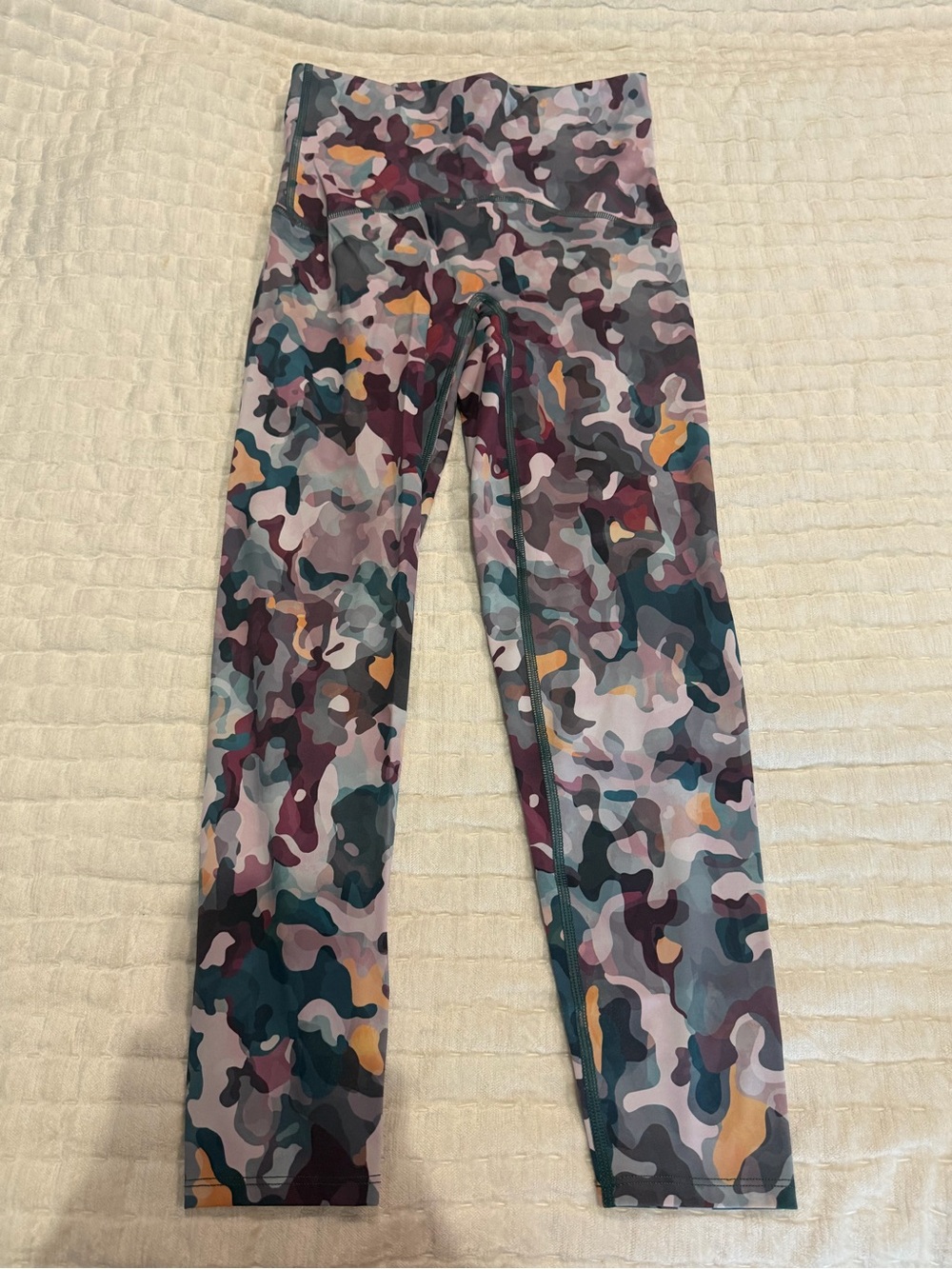 SPANX High-Rise Camo Leggings in Teal, Burgundy & Mustard